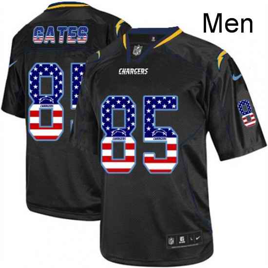 Men Nike Los Angeles Chargers 85 Antonio Gates Elite Black USA Flag Fashion NFL Jersey